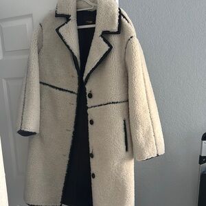 Maje Men's White and Black Shearling Coat